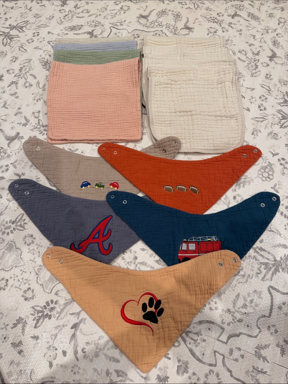 Muslin burp cloths and bibs
